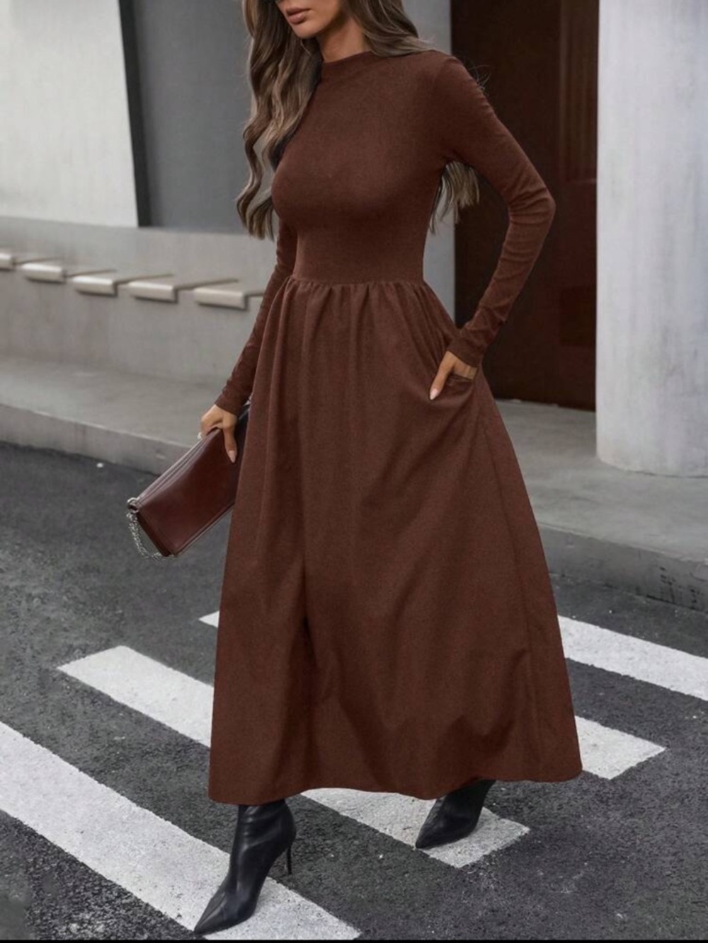 SHEIN Brown Long Sleeve Maxi Dress